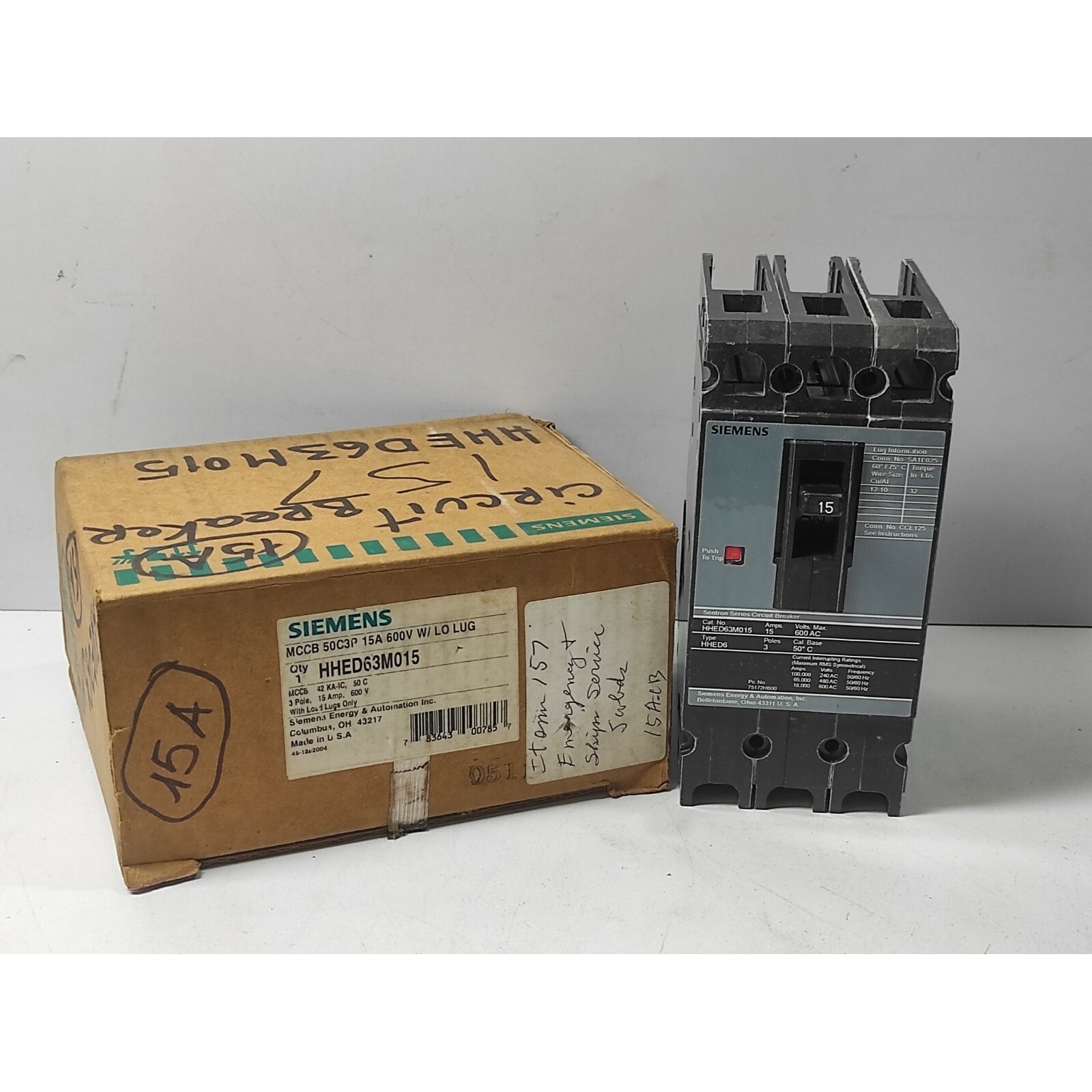 Siemens HHED63M015 Mccb 50C3P 15A 600V Sentron Serie Circuit