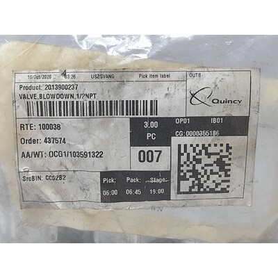 Quincy 2013900237 Soffiato Giù Valvola½ Npt