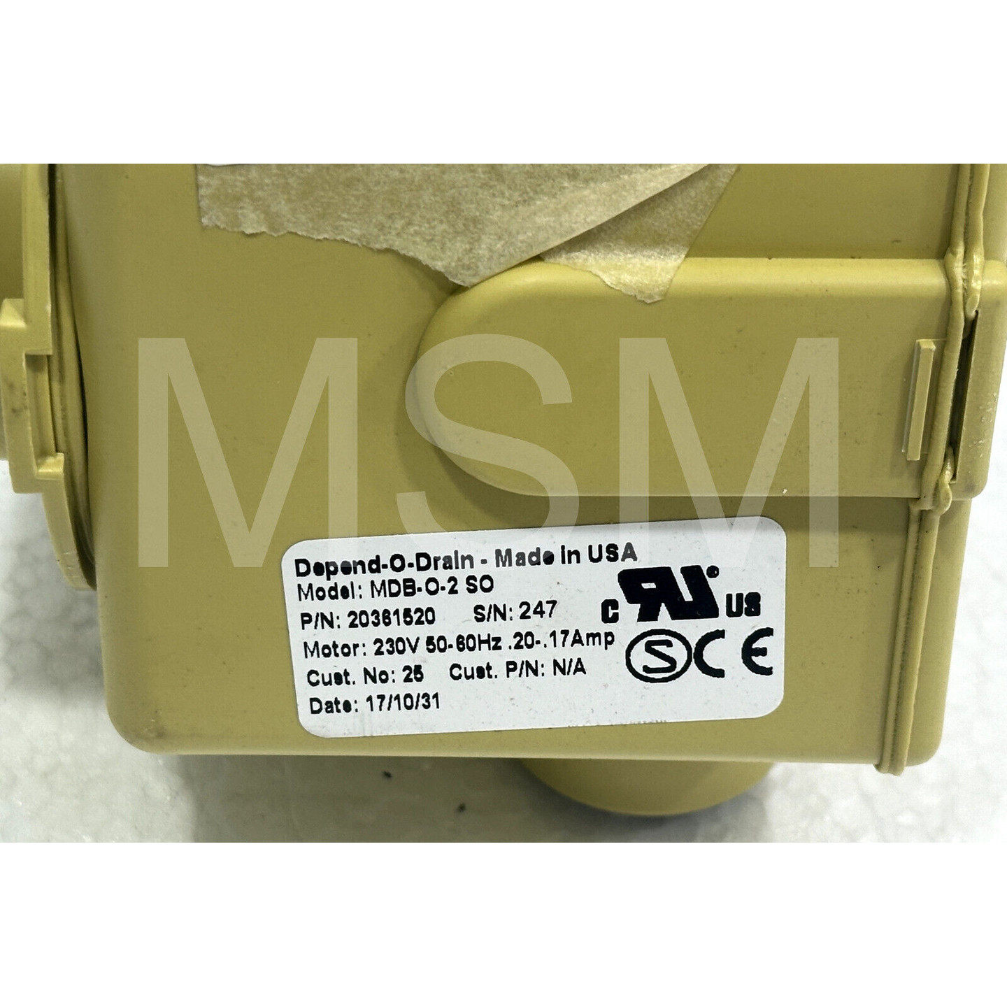 Depend-O-Drain MDB-O SO 排水阀 20381520 电机 230v 50/60hz 20