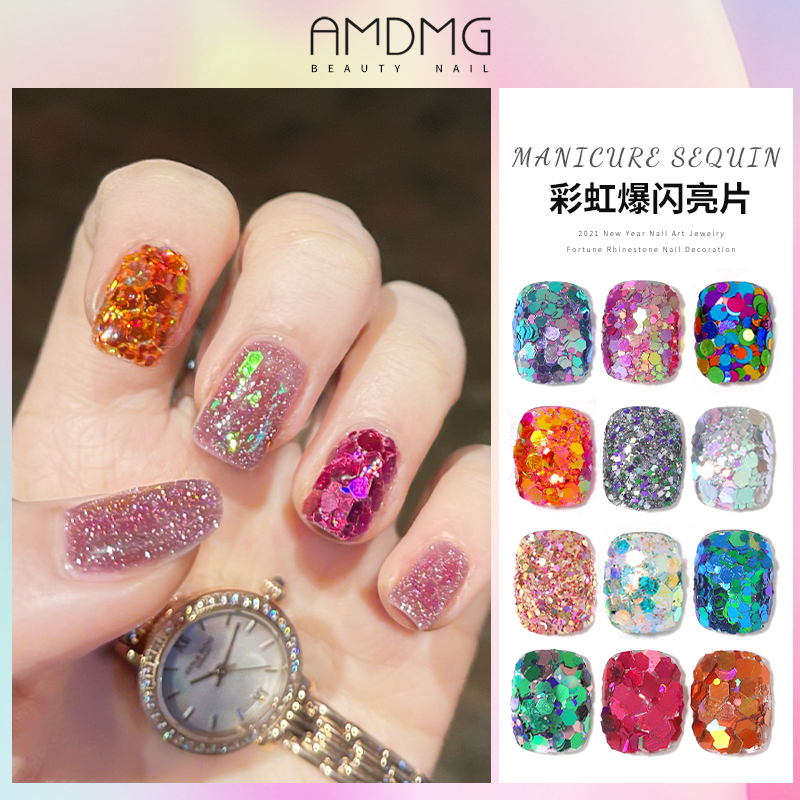 蓝色碎钻人鱼姬大亮片指甲饰品