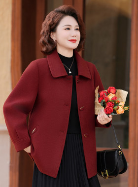 妈妈秋冬毛呢外套宽松大码老年女