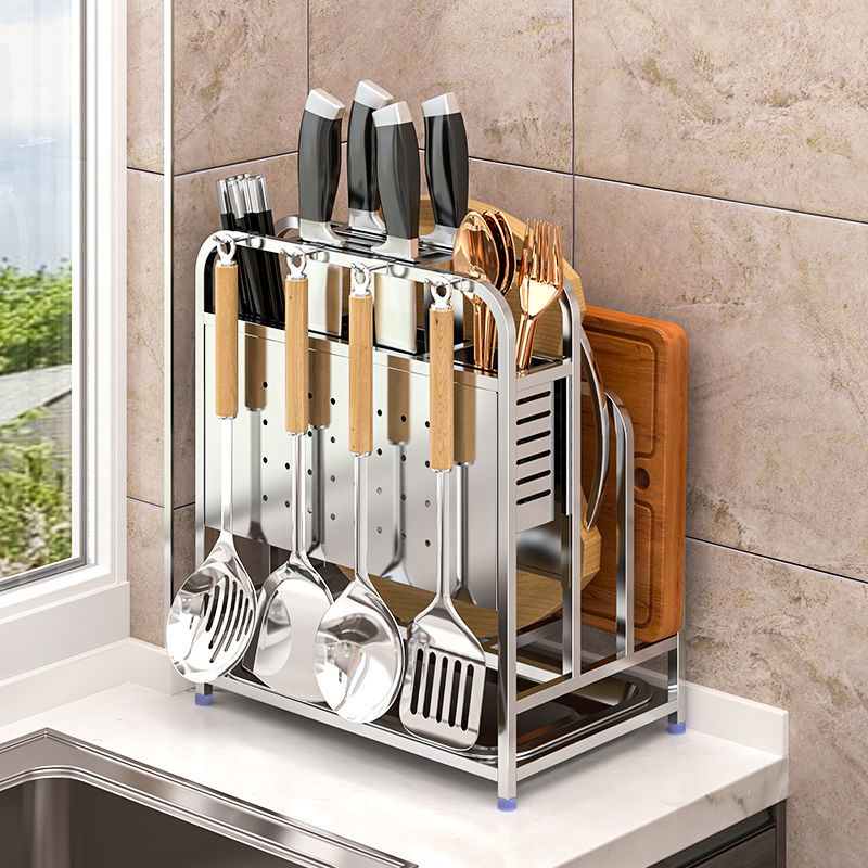 304不锈钢厨房刀架筷子笼置物架台面砧板架放菜板刀具一体收纳架