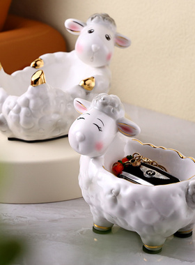 陶瓷小羊客厅家居装饰品玄关进门口钥匙收纳小众开业