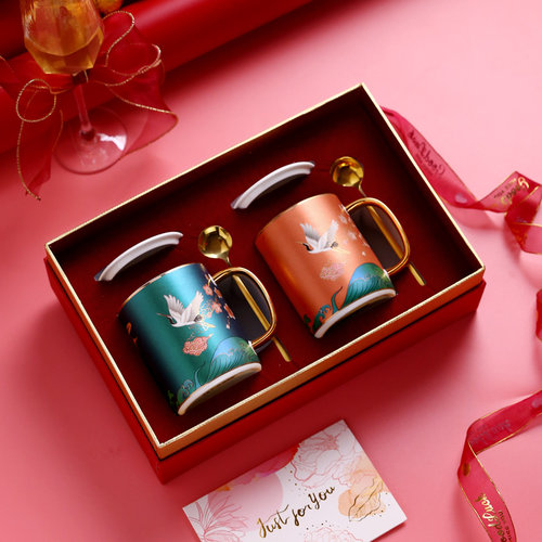 情侣款咖啡杯带礼盒礼袋