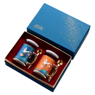 陶瓷情侣对杯马克杯一对水杯ins北欧下午茶国潮轻奢杯子礼盒套装