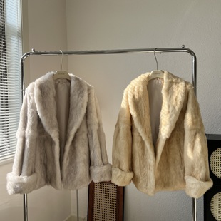 保暖双色毛 皮草外套女真兔皮毛一体西服领时尚 中古千金风冬季 新款