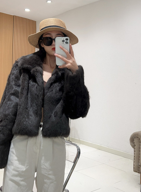 上东老钱风复古兔毛外套皮毛一体短款高级感2024秋冬新款小个子暖