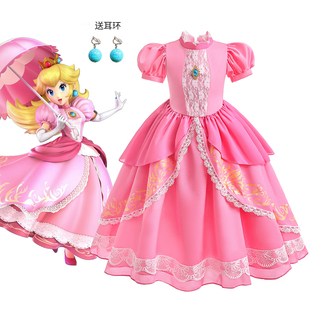 碧姬公主cos裙子马里奥cosplay儿童连衣裙女童MARIO生日礼服裙子
