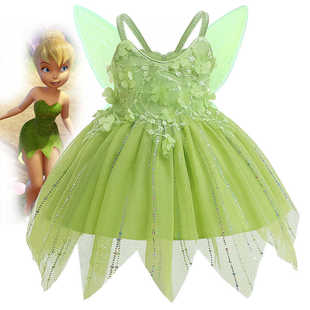 女童绿色小精灵Tinkerbell小叮当公主吊带裙表演服装万圣节儿童裙