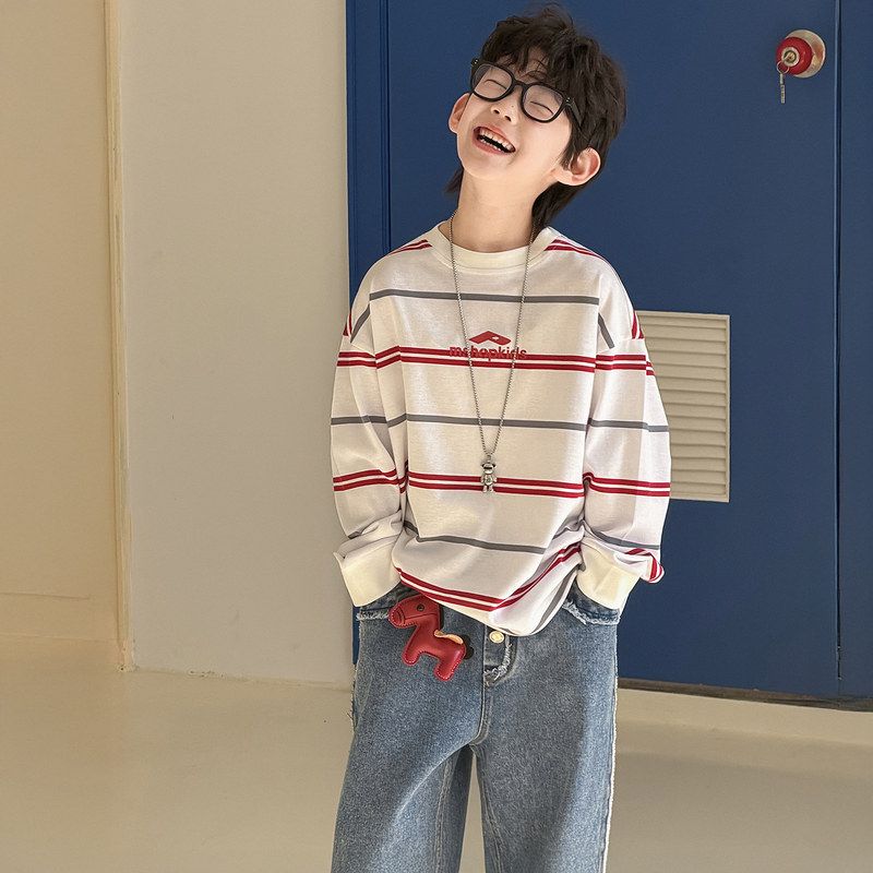棉小铺男童卫衣儿童秋季韩版2026新款春秋条纹宽松休闲童装上衣潮