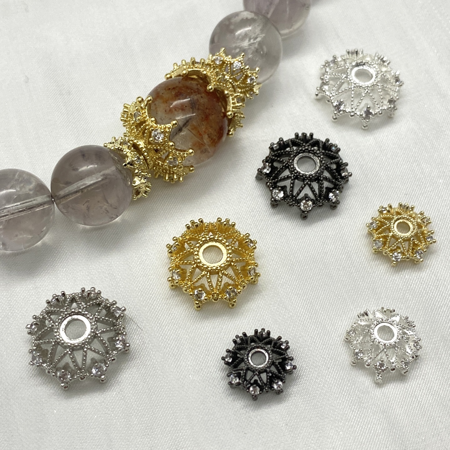 水晶diy配饰品高保色铜镀金配件