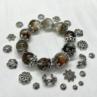 水晶diy配饰品合金高保色复古风大花帽隔片手串小花托珠跑环配件
