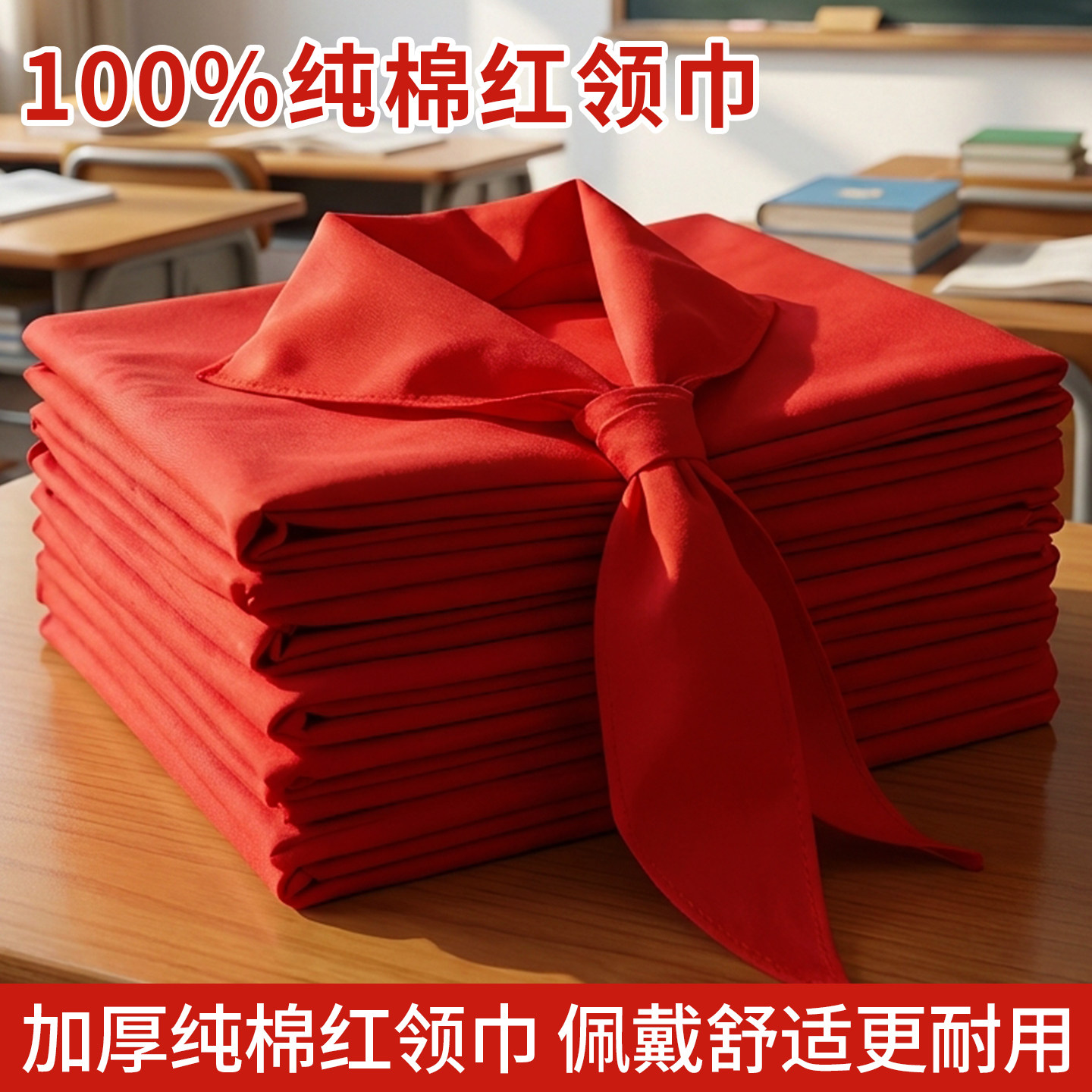  全棉红领巾小学生通用柔软抗皱加厚不掉色学校统一款红领带柔软抗皱