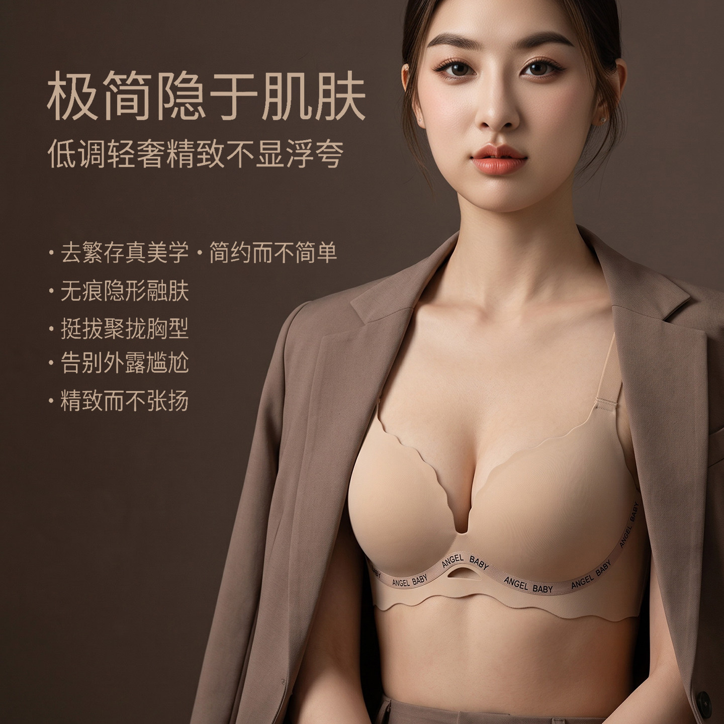 新品饱满无痕小胸聚拢提拉显大内衣女平胸无钢圈文胸防外扩文胸
