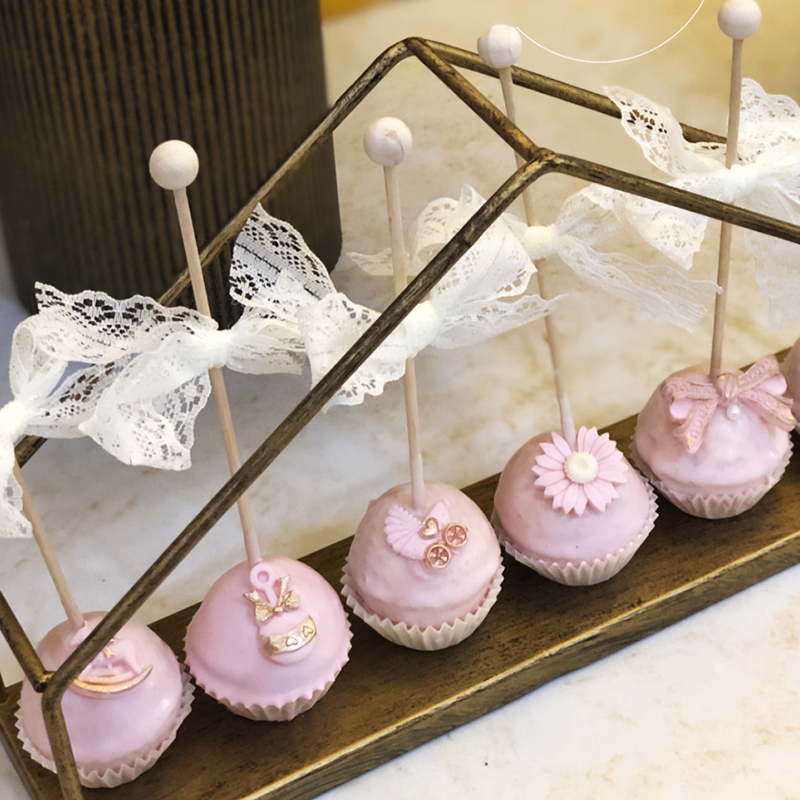 小清新甜品圆球木质台棒棒糖