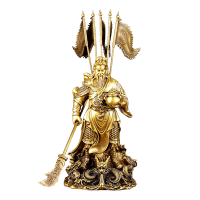 聚缘阁黄铜铜关公摆件九龙武财神