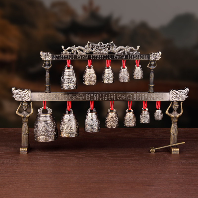 聚缘阁中式合金演奏乐器仿古双层编钟模型摆件工艺品婚庆影视道具