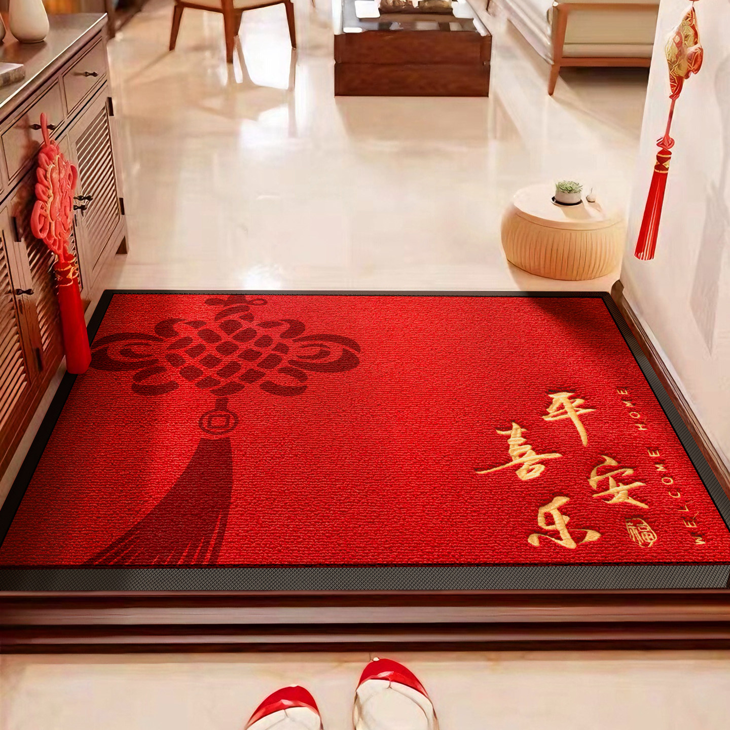 马年2026新款高端入户门地垫喜庆红色门口脚垫耐磨防滑垫家用垫子,居家布艺,入户地垫,淘宝优惠券,粉丝福利购,淘宝优惠卷