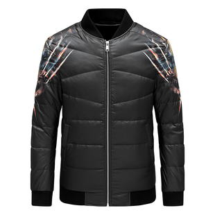 狼家黑绿色羽绒服男棒球领时尚简约青年冬款无帽白鸭绒外套01712