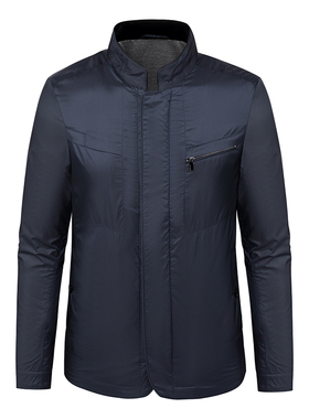 鸟家深蓝色夹克衫男立领商务休闲春秋款合体版中年外套83121