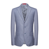 扣可开110W02 袖 美尔牌意大利VBC面料西服男春款 蓝色格子毛料西装