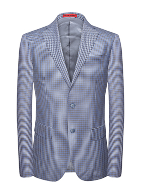 美尔牌意大利VBC面料西服男春款蓝色格子毛料西装袖扣可开110W02