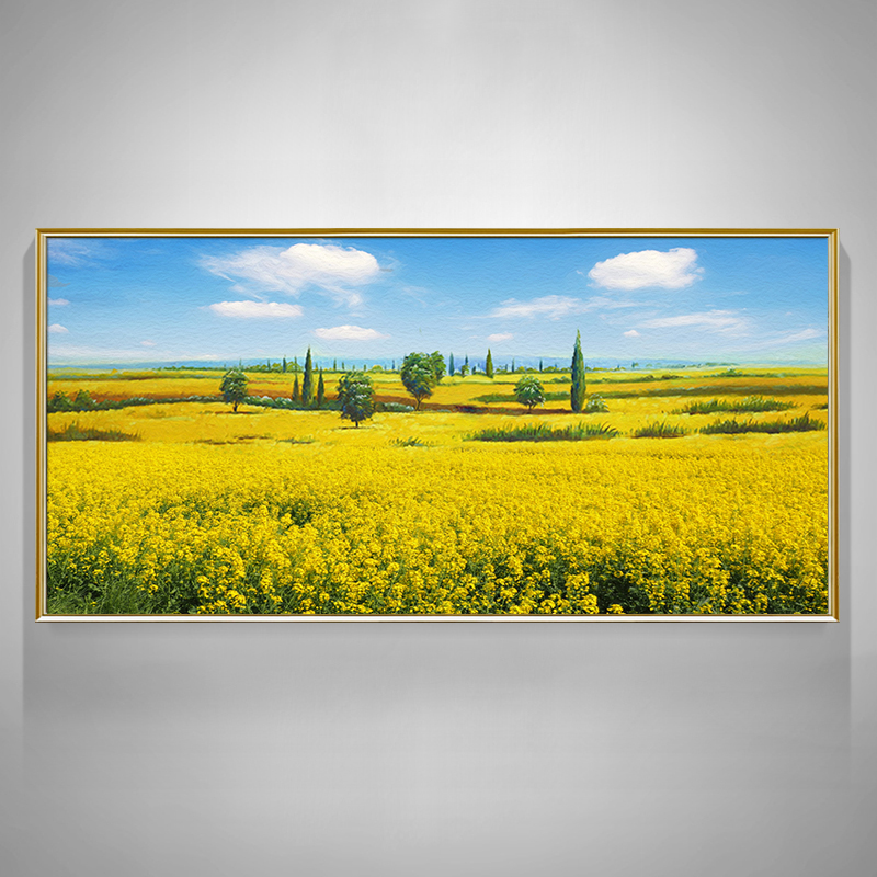 油菜花纯微喷晶瓷客厅沙发背景墙壁画装饰画美式田园大幅风景挂画图片