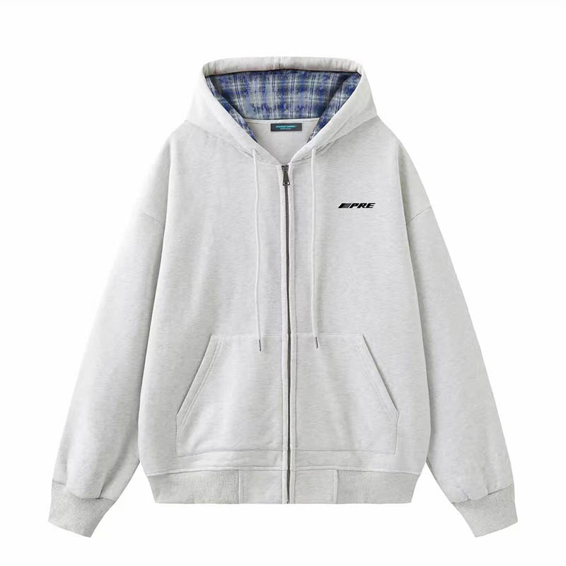 PRESSURE美式复古拼接撞色扎染格子字母Logo印花休闲宽松落肩卫衣