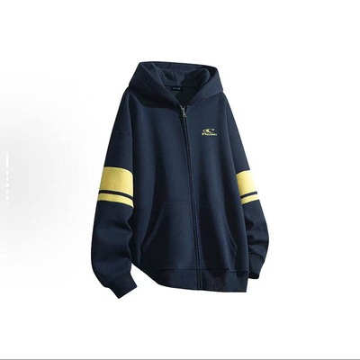 PRESSURE美式复古拼接撞色简约字母Logo休闲宽松连帽开衫卫衣男女