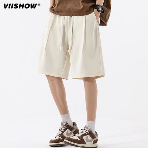 VIISHOW薄款黑色休闲裤男美式外穿运动短裤宽松直筒新款五分裤男