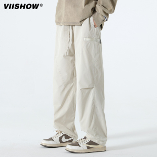 ins潮牌簡約機能褲 VIISHOW速干傘兵褲 男春秋美式 直筒寬松休閑褲 子