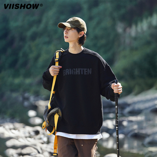 VIISHOW重磅340g字母印花圆领卫衣男士美式复古潮牌休闲春秋上衣