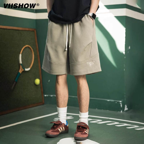 VIISHOW夏季美式复古运动休闲短裤宽松潮牌五分裤刺绣透气裤子男