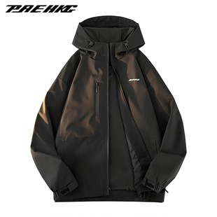 PRESSURE美式 冲锋衣潮 立体字母Logo印花休闲宽松夹克外套男女同款