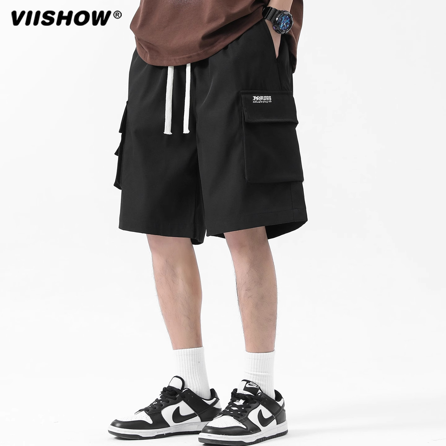 VIISHOW街头复古多口袋工装短裤男潮牌宽松阔腿休闲百搭五分潮裤,男装,短裤,淘宝优惠券,粉丝福利购,淘宝优惠卷