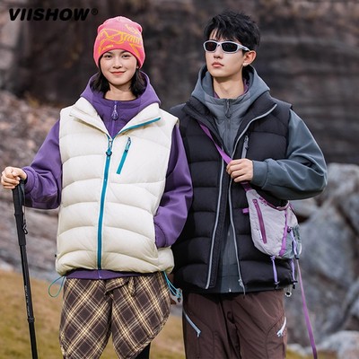 VIISHOW机能风拼接撞色拉链立领羽绒马甲男冬季时尚宽松百搭外套