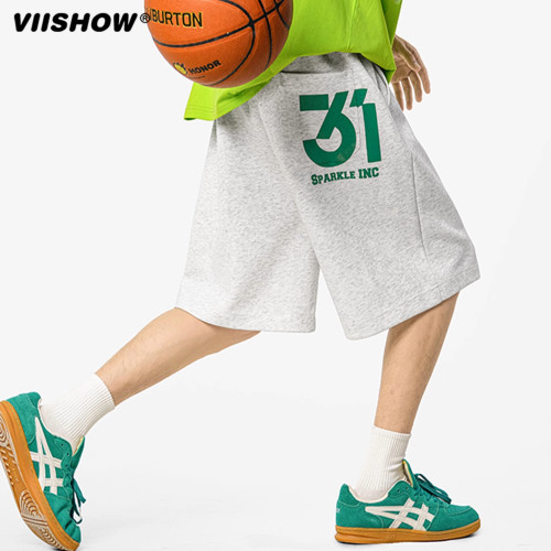 VIISHOW夏季徽章印花运动短裤男潮牌街头宽松阔腿休闲百搭五分裤