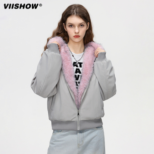 VIISHOW美式复古座山雕短款加绒保暖棉服男女款情侣装厚棉衣夹克