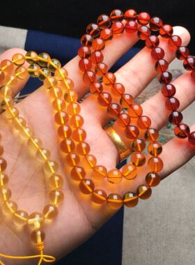 天然琥珀金珀血珀彩虹色108颗佛珠手链 项链 念珠 吊坠挂件彩虹链