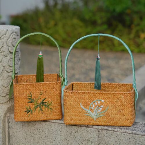 刺绣海草编织手提花篮伴手礼