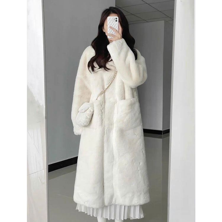仿水貂绒獭兔毛皮草外套女冬长款翻领高端羊羔毛加厚皮毛一体大衣