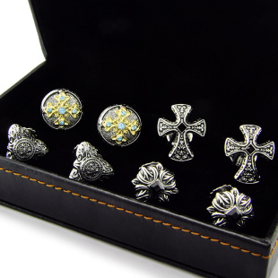 斯巴达4对装欧式复古袖扣 镀白金法式袖扣衬衫袖钉男士袖扣袖口