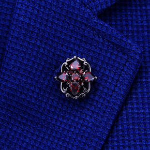 男士胸针西装胸针镀白金锆石水晶石榴红公爵银色复古领针西服胸花