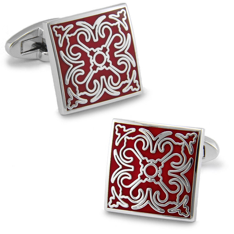 斯巴达 红色图腾 镀白金袖扣 滴胶彩法式衬衫袖钉男士式袖口女士