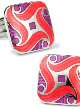 斯巴达 绚丽红色波浪 镀白金袖扣 滴胶彩法式衬衫衣袖钉男士新郎