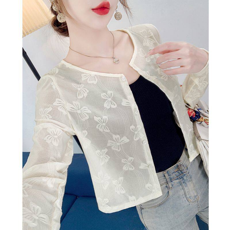 新中式冰丝防晒衣女夏季薄款旗袍外搭蕾丝披肩开衫配吊带裙子罩衫