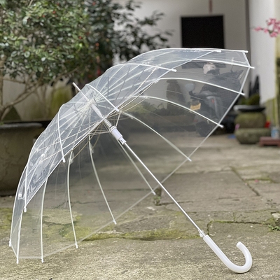 升级新款抗风16骨长柄透明伞文艺