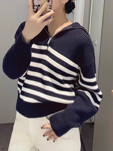 原 C&S女装 休闲版型半拉链敞领羊毛混纺长袖针织衫毛衣秋冬新品