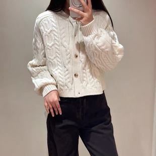 秋冬新品 圆领针织开衫 型女士麻花编织全羊毛短款 原CS标准版