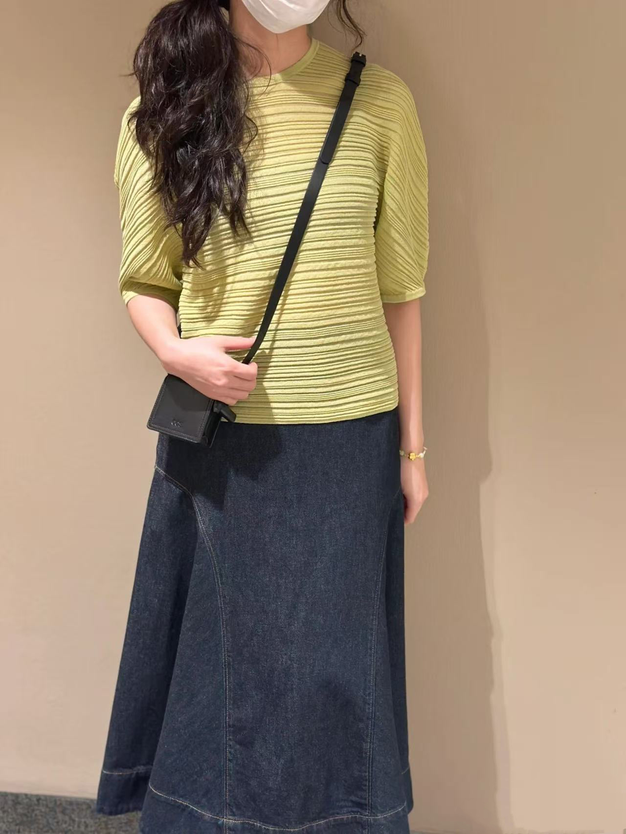 原 C&S休闲版型女士条纹混纺圆领针织T恤夏季新品